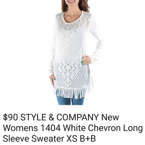 STYLE & CO Beautifully detailed long Chevron Sweater W FRINGE $90 - Picture 3 of 5